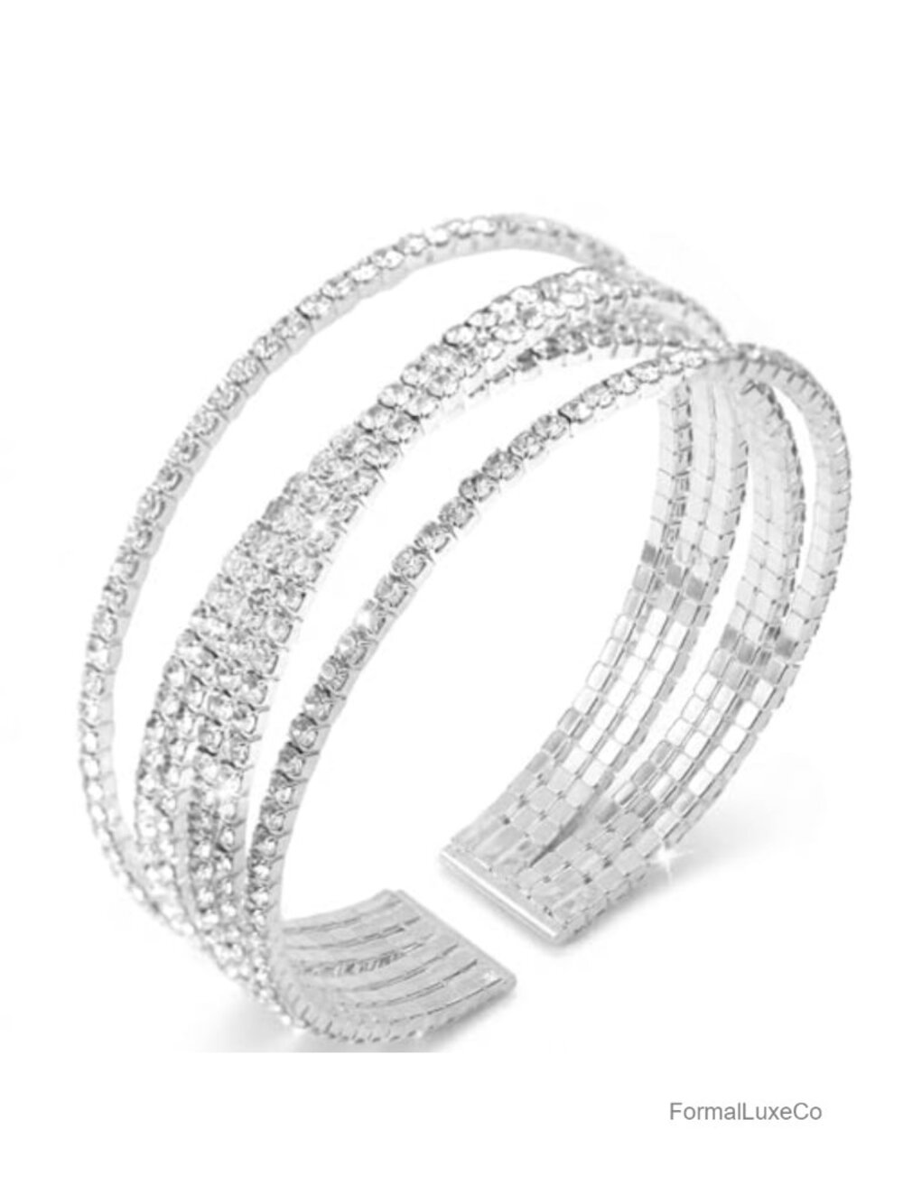 Silver Rhinestone Cuff Bracelet for Women Multilayer Wedding Jewelry
